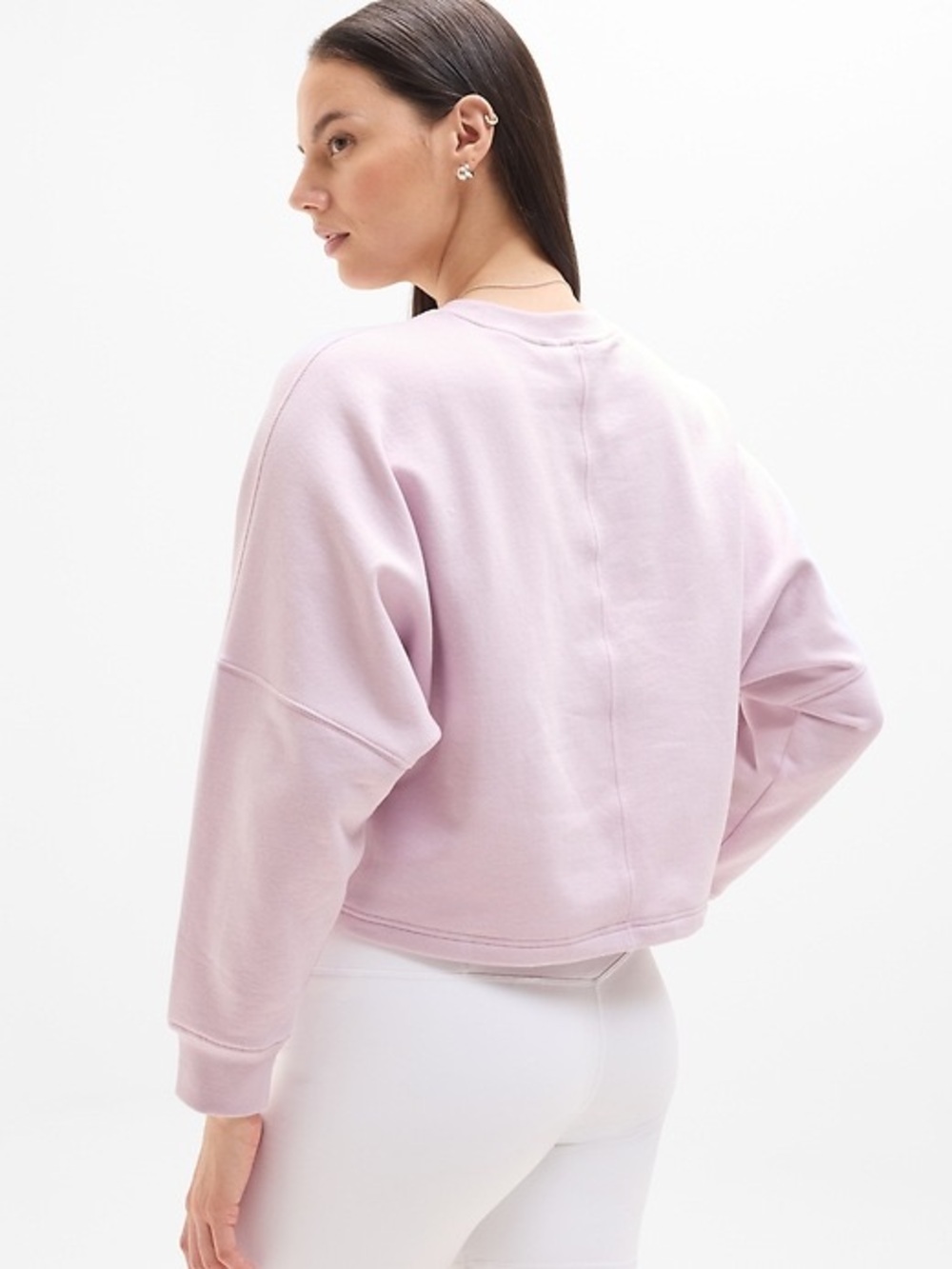 Athleta forever fleece dolman Cropped Lavender Crewneck Sweatshirt NWT